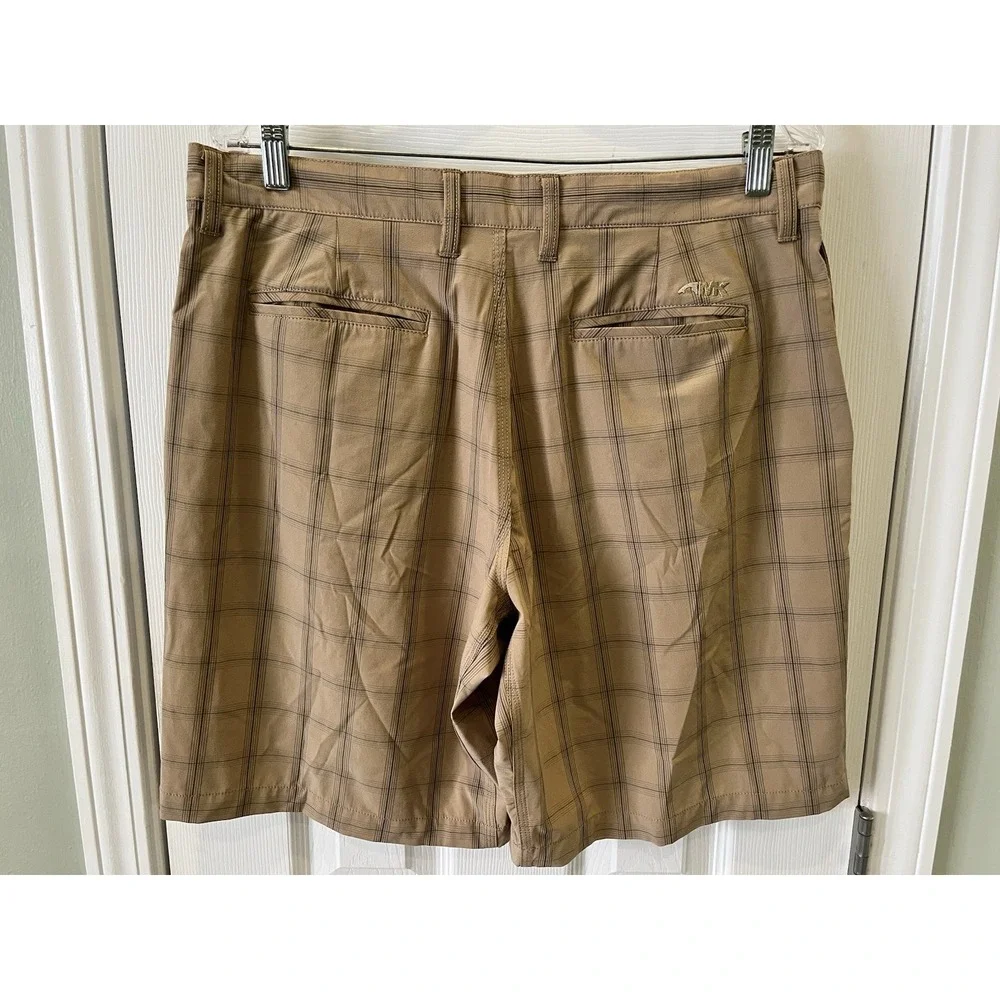 Mountain Khakis Men's Plaid Performance Shorts 34x10 Tan Windowpane Flat Front